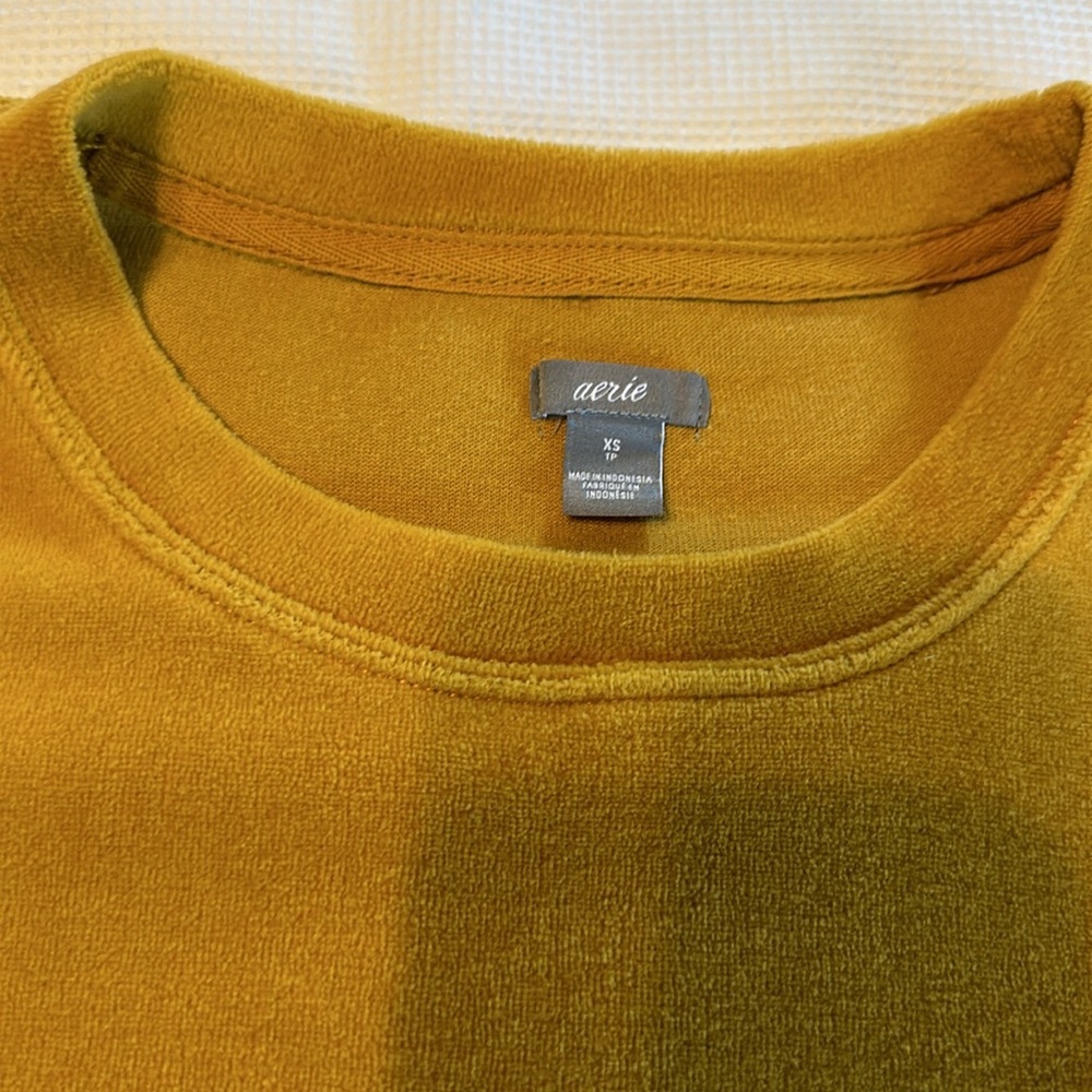 Aerie Terry Cloth Pullover Sweater Sweatshirt Top Crew Neck Marigold Yellow XS - Picture 11 of 11